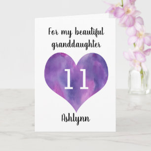 Carte Purple Heart Happy 11e anniversaire petite-fille