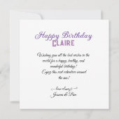 CARTE PURPLE IRIS SOPHISTIQUÉ THÈME GÂTEAU D'ANNIVERSAIR (Dos)