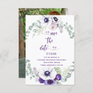 Carte Purple Lavender White Floral Photo Enregistrer la