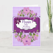 Carte Purple Lilac Floral 5e Joyeux Anniversaire Mariage (Devant)