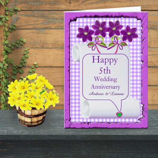 Carte Purple Lilac Moderne Floral 5e anniversaire Mariag