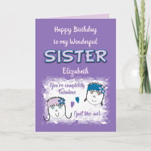 Carte Purple Merveilleuse Soeur avec nom