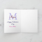 Carte Purple pastel happy Valentine's day pink monogram  (Intérieur)