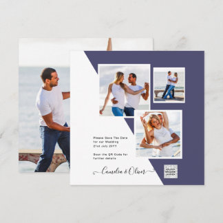 Carte Purple PHOTO MARIAGE Inviter QR Code Enregistrer D
