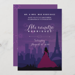 Carte Purple Pink Paris Fireworks Quinceañera
