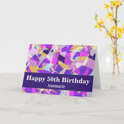 Carte Purple rose jaune bleu moderne 50e anniversaire (Fleur jaune)
