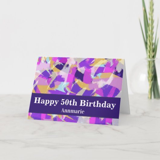 Carte Purple rose jaune bleu moderne 50e anniversaire (Devant)