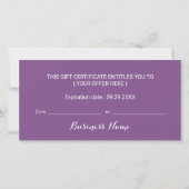 Carte Purple Snowflake Beauté Salon Certificat cadeau (Dos)