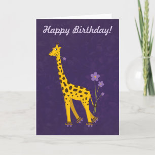 Carte Purple Texte Personnalisable Drôle Giraffe Anniver