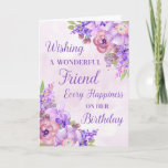 Carte Purple Watercolor Flowers Friend Birthday Card<br><div class="desc">Carte d'anniversaire pour ami avec des fleurs d'aquarelle violette et verset réfléchi.</div>
