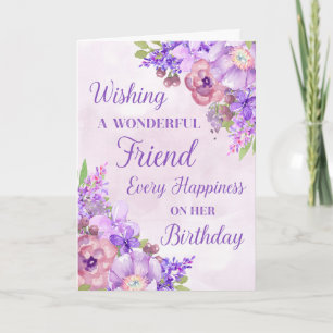 Carte Purple Watercolor Flowers Friend Birthday Card
