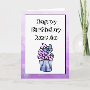 Carte Purple Whimsical Girl's Butterfly Cupcake Annivers