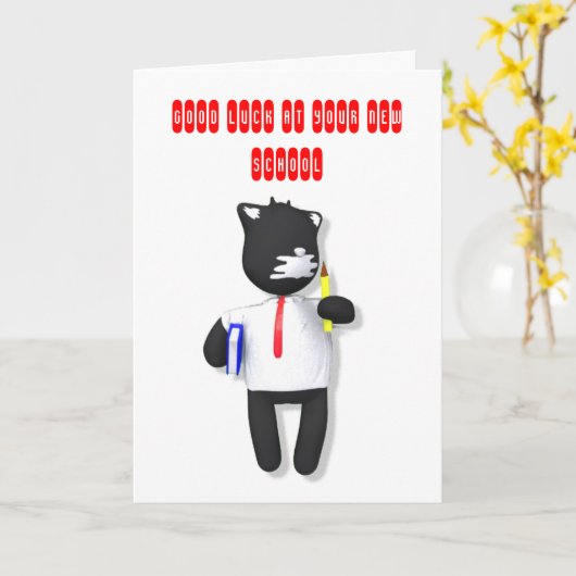 Carte Putty Cat de retour à l'école (Fleur jaune)