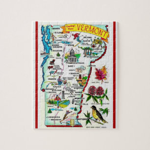 Carte Puzzle Vintage du Vermont 8x10