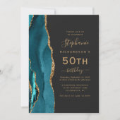 Carte QR Code Agate Bleu Sarcelle 50e Anniversaire (Devant)