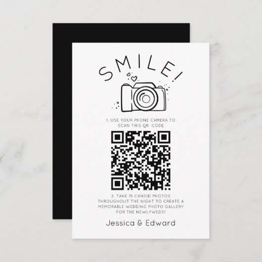 Carte Qr Code Capture Mariage Photos Black Chic Modern (Devant / Derrière)