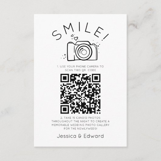 Carte Qr Code Capture Mariage Photos Black Chic Modern (Devant)