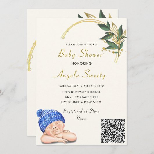 Carte QR Code C'est un garçon qui dort Baby shower Invit (Devant / Derrière)