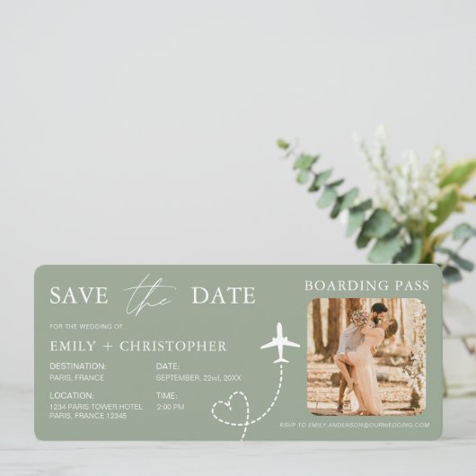 Carte QR Code Destination Wedding Boarding Pass  (Debout devant)