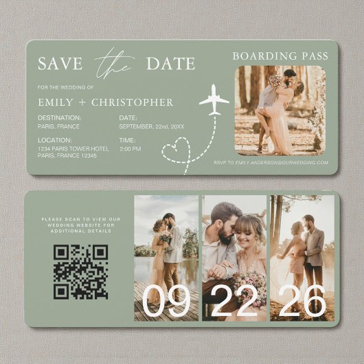Carte QR Code Destination Wedding Boarding Pass 