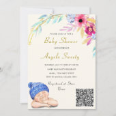 Carte QR Code mignon couchage bébé garçon douche Invitat (Devant)
