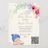 Carte QR Code mignon couchage bébé garçon douche Invitat (Devant / Derrière)