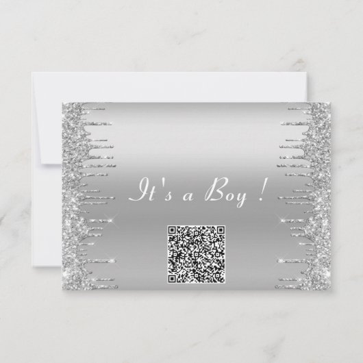Carte QR Code Parties scintillant Argent Baby Boy Shower (Dos)