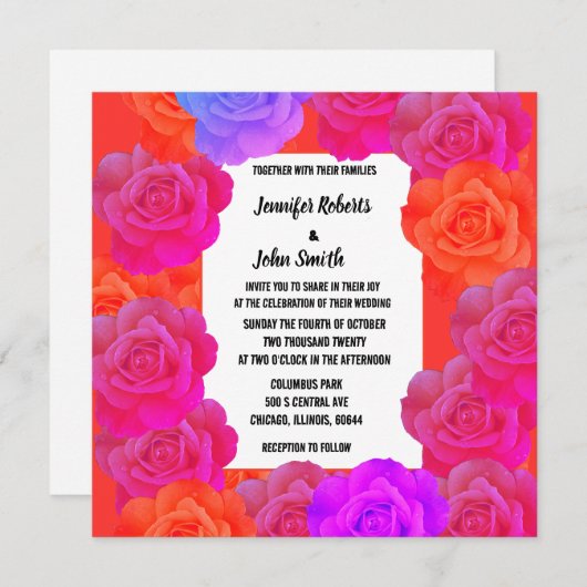 Carte QR Code rose orange violet Rose Mariage (Devant / Derrière)