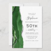 Carte QR Code Vert Agate Argent 50e Anniversaire (Devant)