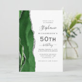 Carte QR Code Vert Agate Argent 50e Anniversaire (Debout devant)