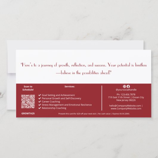 Carte QR Code Vie - Services d'entraîneur Note Pièce cad (Dos)