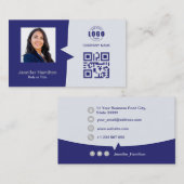 Carte QRCode professionnelle photo bleu gris (Devant / Derrière)