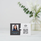 Carte QRCode professionnelle photo gris bleu (Debout devant)