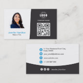 Carte QRCode professionnelle photo gris bleu (Devant / Derrière)