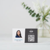 Carte QRCode professionnelle photo gris bleu (Debout devant)