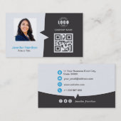 Carte QRCode professionnelle photo gris bleu (Devant / Derrière)