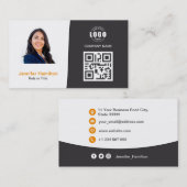 Carte QRCode professionnelle photo gris orange (Devant / Derrière)