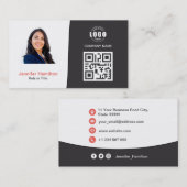Carte QRCode professionnelle photo gris rouge (Devant / Derrière)