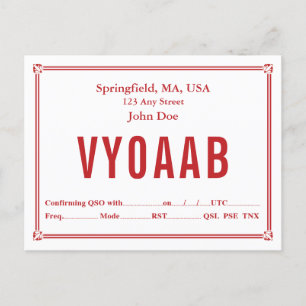 Carte QSL Retro Bordure rouge Corner Ornements