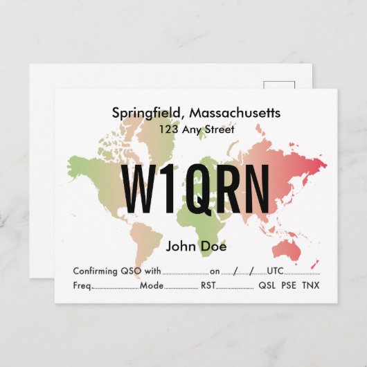 Carte QSL Retro World Red & Green Map (Devant / Derrière)