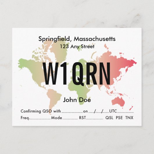 Carte QSL Retro World Red & Green Map (Devant)