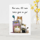 Carte Quaint Cats with Big Eyes 100th Birthday Greeting (Fleur jaune)