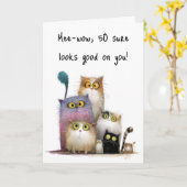Carte Quaint Cats with Big Eyes 50th Birthday Greeting (Fleur jaune)