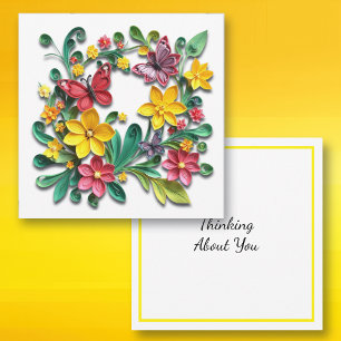 Carte Qualité papier floral Faux Pensez à vous