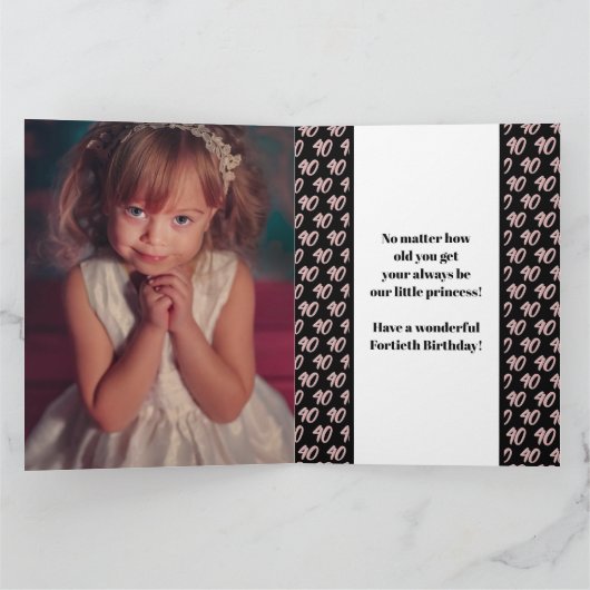 Carte Quarante 40e anniversaire script photo rose rose (Intérieur)