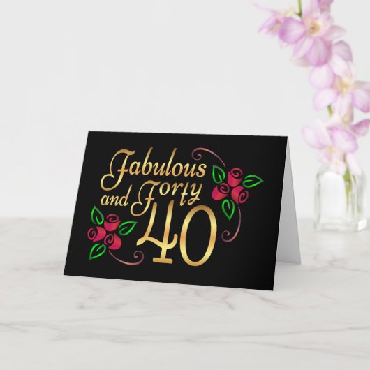 Carte Quarante et fabuleux Gold Red Roses Anniversaire (Orchidée)