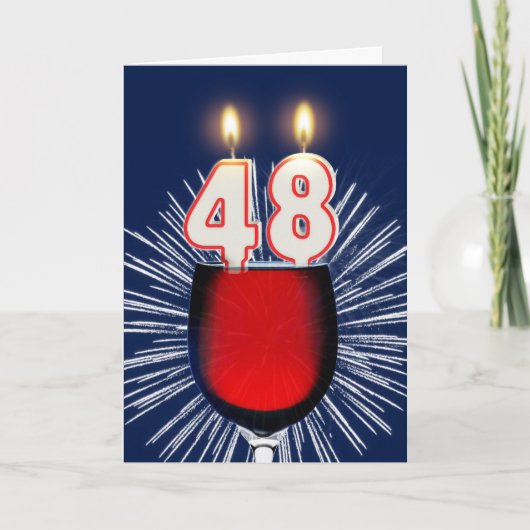 Carte quarante-huitième Anniversaire avec du vin et des (Devant)