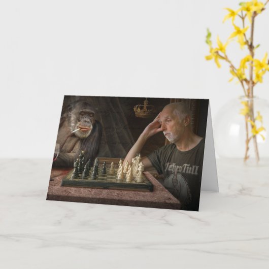 CARTE QUARANTINE ANNIVERSAIRE CHIMPANZEE GREETING CARD (Fleur jaune)