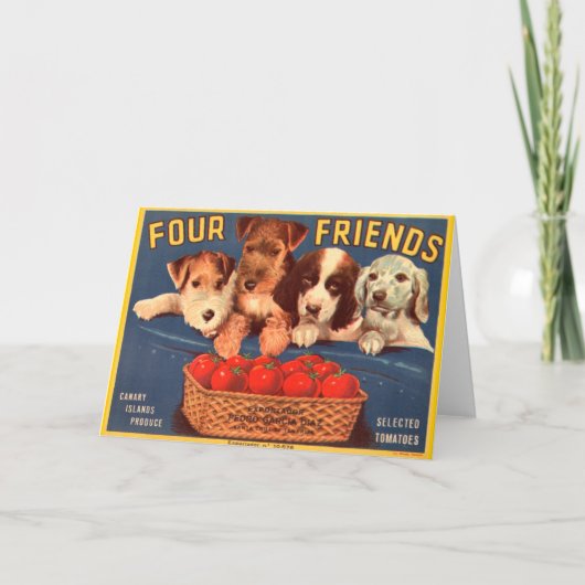 Carte Quatre amis Vintage de tomate Étiquette (Devant)
