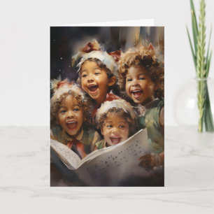 Carte Quatre enfants chantent AI Art assisté Noël